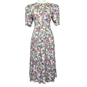 Vintage Britland Dress S Basque Waist Floral Midi‎ Trad Wife Modest Cottage USA